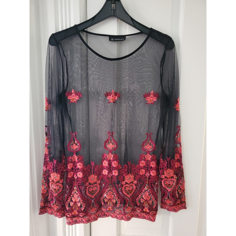 Embroidered mesh top
